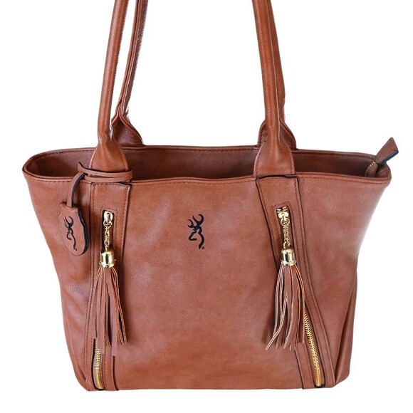 Browning Alexandria Locking Concealed Carry Gun Handbag Bag Brown Faux Leather - Picture 2 of 9